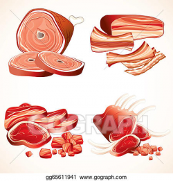 Stock Illustration - Meat set. ham, gammon, bacon, ribs ...