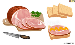 Ham. Smoked meat cut into appetizing slices. Icon ham. The ...