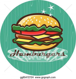Clip Art Vector - Retro 1950s diner hamburger circle . Stock ...