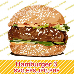 Hamburger 3. svg,jpg,eps,pdf files. Fast food illustration clip art.Instant  download