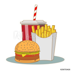 French fries, hamburger and soda takeaway . fast food menu ...