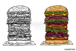 Hand drawn tall beef burger, vector