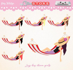 Lazy day clipart, girls resting on a hammock. summer png graphics great for  planner stickers, digital planning. personal and commercial use.
