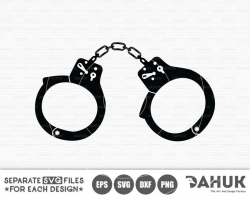 Handcuff SVG Files, Handcuff clipart, Cut file, for silhouette, svg, eps,  dxf, png, clipart, cricut design space, stencil printing