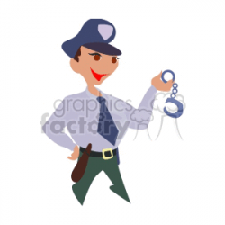 A Police Officer Wearing a Gun and Holding the Handcuffs out clipart.  Royalty-free clipart # 155521