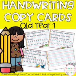 Handwriting Copy Cards - Queensland Beginners Font Year 1