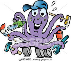 Vector Stock - Happy busy octopus handyman. Clipart ...