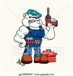 Vector Clipart - Bulldog handyman with drill in hand and ...