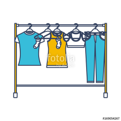 color blue and yellow sections silhouette of female clothes ...