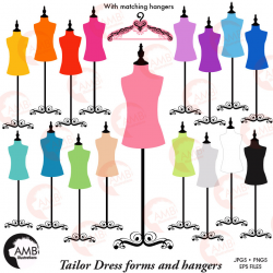 Dress forms, hangers, mannequin clipart, silhouette clipart, AMB-1007