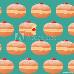 Seamless pattern with sufganiyah donuts (doughnuts) with ...