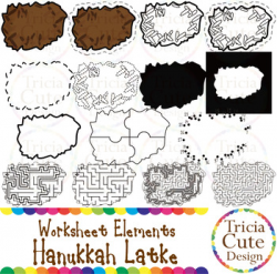 Hanukkah Latke Jewish Food Worksheet Elements Clip Art for Tracing Cutting