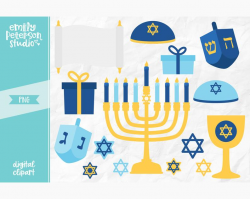 Hanukkah Clip Art, Dreidel Clipart, Menorah Clip Art - Commercial Use,  Instant Download