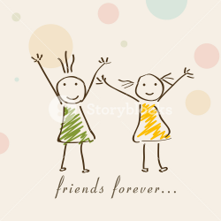 Cartoon Illustration Of Two Cute Girls And Text Friends ...
