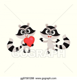 Vector Clipart - Two little raccoon characters, holding red ...