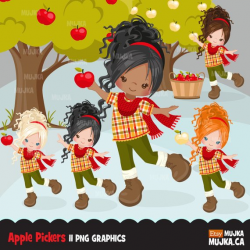Fall Apple Pickers clipart, cute characters, african ...