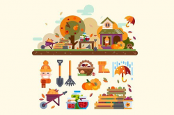 Autumn landscape Graphics Autumn landscape: harvest, house ...