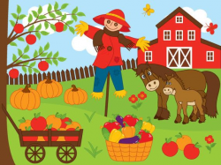 Farm Clipart - Digital Vector Harvest, Autumn, Farm, Fall ...
