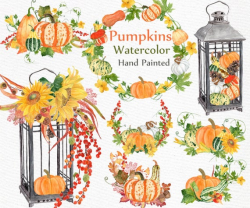 Watercolor pumpkin clipart: 