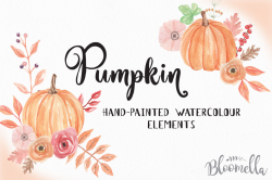 Pumpkin Watercolour Floral Clip Art Hand Painted Harvest ...