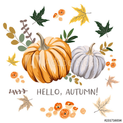 Hello Autumn design template print with orange, gray ...
