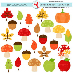 Fall Harvest Clipart Set - clip art set of leaves, acorns ...