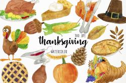 Watercolor Thanksgiving Clipart, Harvest Clipart