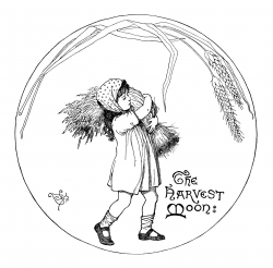 Harvest Moon Girl Carrying Wheat Clip Art - Old Design Shop Blog