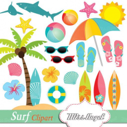 Hawaii Surf Clipart, Summer Beach Clip Art, Surfboards ...