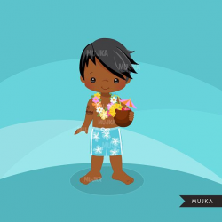 Hawaiian tribal boys clipart, summer beach graphics, planner ...