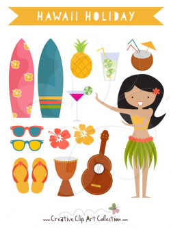 A cute Hawaii Holiday clip art clipart set with a Hula ...