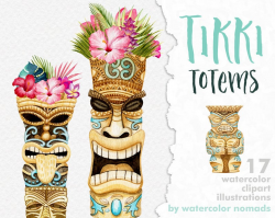 Tiki tribal style clipart, tribal clip art, Hawaii Tropical flowers, tiki  totem, printable, scrapbooking, Maori totems, diy luau party