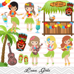 Digital Luau Girl Clip Art, Hawaii Clip Art, Tiki Clipart, Hula Girl Clipart