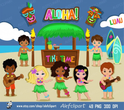 Luau Clipart, Hawaii Clipart, Hula Girl ClipArt , Aloha Clipart, Tiki  Clipart, Digital Clipart Personal and Commercial Use