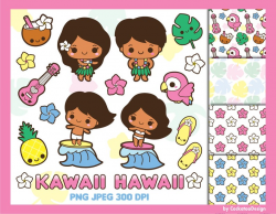 Kawaii Hawaii clipart, Hawaiian party clipart, hula dancer clip art, kawaii  surfing clipart, vacation clip art, kawaii moana clip art