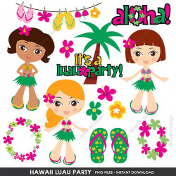 Hawaii Clipart, Luau Party Clipart, Beach Summer Party ...