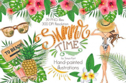Hawaii Clipart, Summer Time Clipart, Summer Hand Painted ...