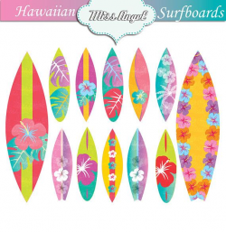 Hawaii Surfboards clip art set, 12 digital surf boards ...