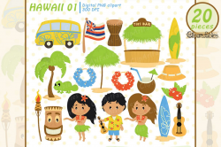 HAWAII clipart, LUAU art, Travel, Tiki clip art