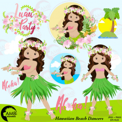 Hawaiian girl clipart, Hawaii clipart, luau party, beach party, Hawaiian  dancer clipart, , AMB-1411