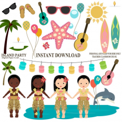 Island Party Clipart, Hawaiian Clipart, Luau Clipart, Instant Download