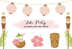 Tiki Party Clipart // Hawaiian Party Clipart Luau party // Vector Tiki //  Tiki Collection and Set