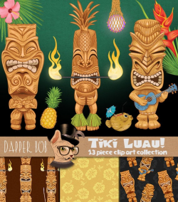 Tiki Statue Luau Party Clip Art Collection | Hawaiian Tikis PNG Clipart  Digital Set