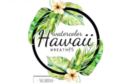 Hawaii Watercolor Exotic Wreath Summer Floral Palm Tropical Clip art Fern  leaves Monstera Hibiscus Digital Hand Painted clipart Frame Border