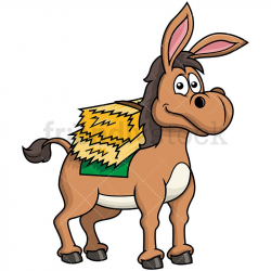 Happy Donkey Carrying Hay Cartoon Vector Clipart | Clipart ...