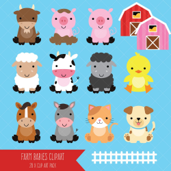 Farm Baby Animals Clipart / Cute Animal Clipart / Barnyard ...