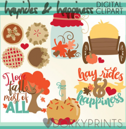 Hayrides and Fall Clipart -Personal and Limited Commercial Use- fall  leaves, caramel apples, pumpkin pies clip art