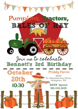 Pumpkin Fall Hayride Tractor Farm Birthday Party Invitation