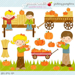 Picking Pumpkins Cute Digital Clipart - Commercial Use OK ...