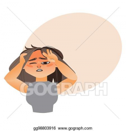 Vector Clipart - Woman having severe headache, migraine ...